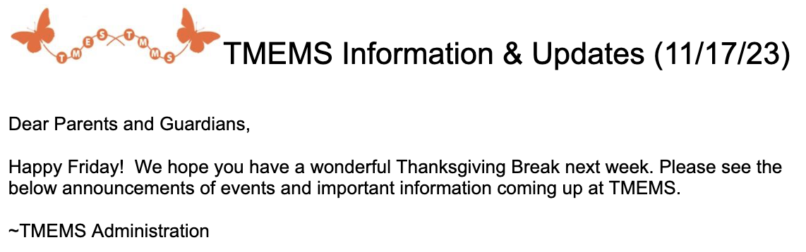 TMEMS Information & Updates (11/17/23)
