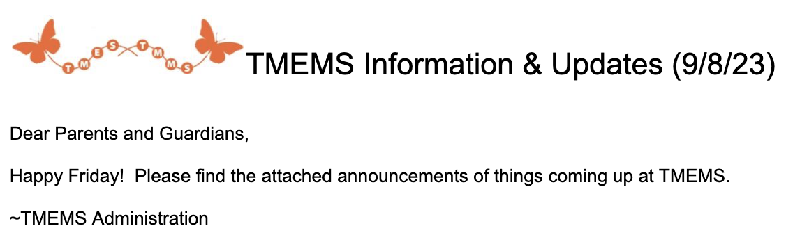 TMEMS Information & Updates (9/8/23)