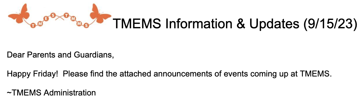 TMEMS Information & Updates (9/15/23)