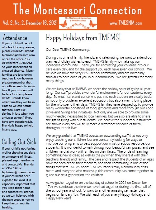 School Newsletter, Vol. 2, No. 2, December 16, 2021